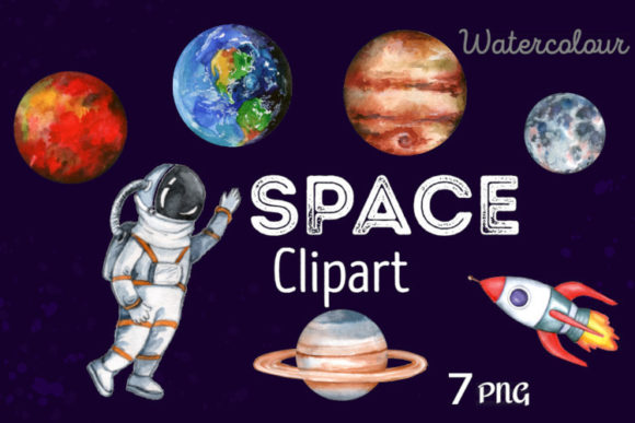 Astronaut Among the Planets: A Watercolour Design Asset